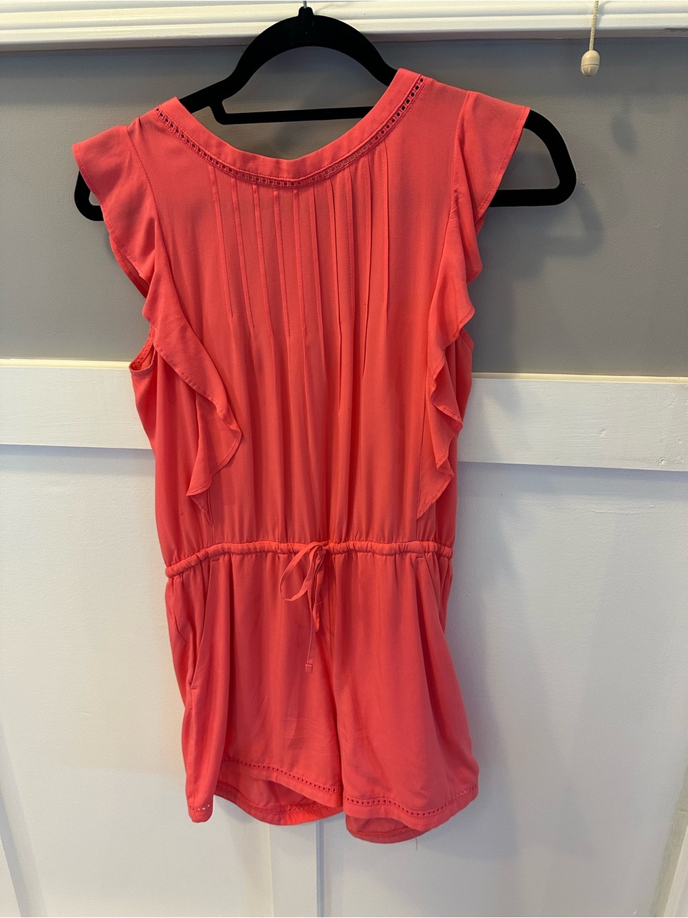 LOFT Coral Ruffle Sleeve Women's Romper Lightweight Drawstring Waist size XSP